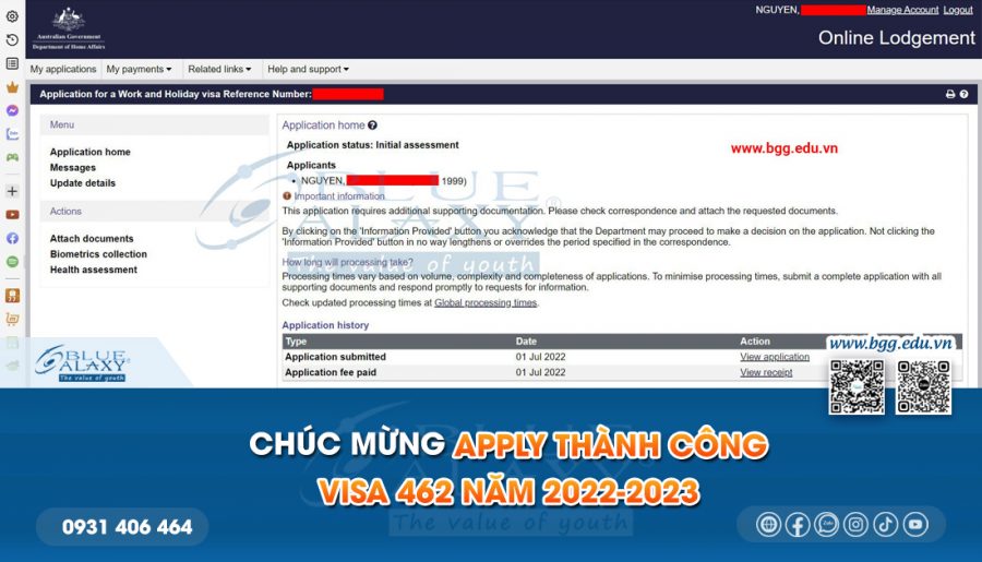 Apply Visa 462 thành công