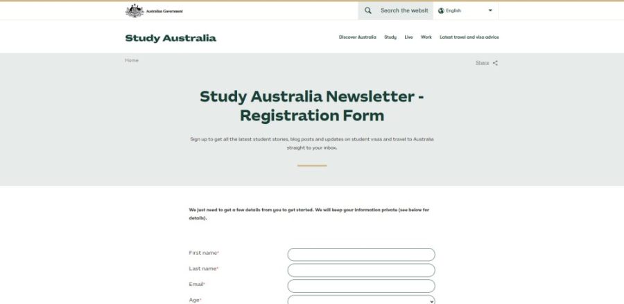 Study Australia Newsletter Registration Form