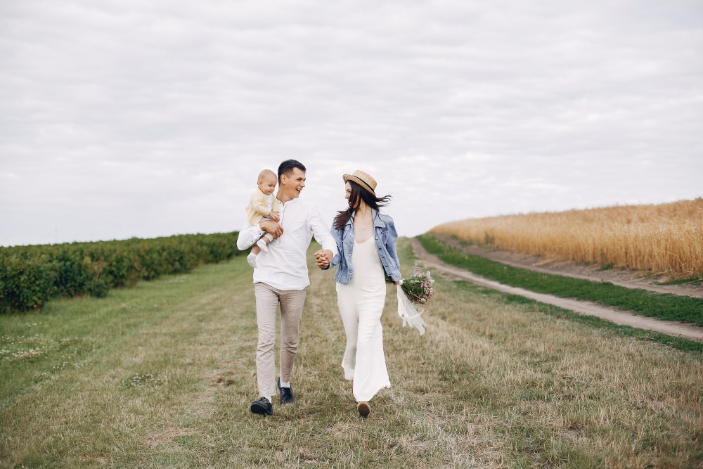 Cute Family Playing Autumn Field
